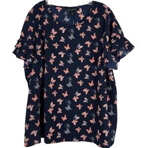 Lane Byrant Women's Blouse Butterflies Novelty Print Ruffle Sleeves Plus Size 20